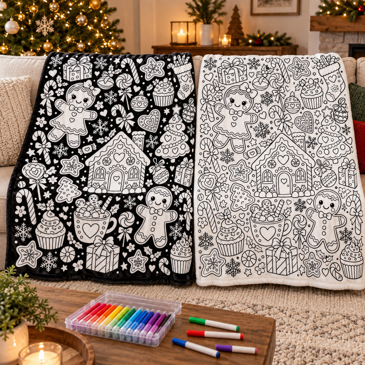Gingerbread Christmas Coloring Blanket
