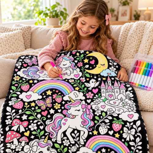 Unicorn Christmas Coloring Blanket