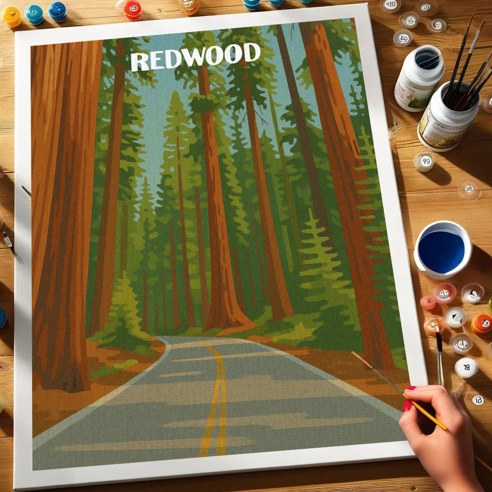 Redwood-Nationalpark Anfänger | Malen nach Zahlen-Set