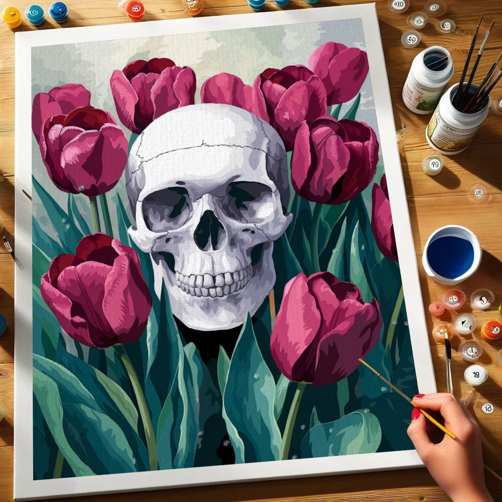 Skull in Tulips | Paint by Numbers Kit