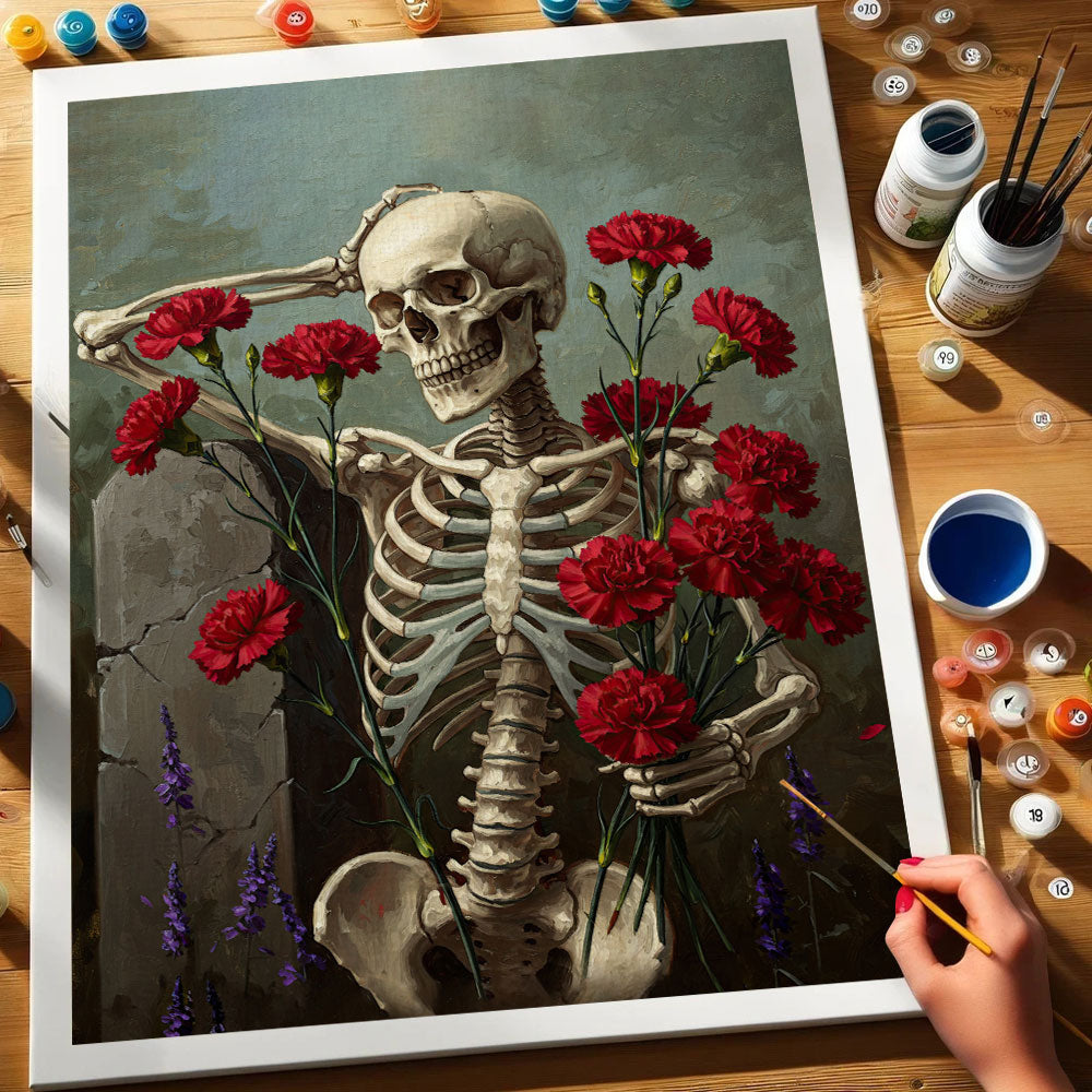 Skeleton with Carnation - January Birth Flower | Paint by Numbers Kit