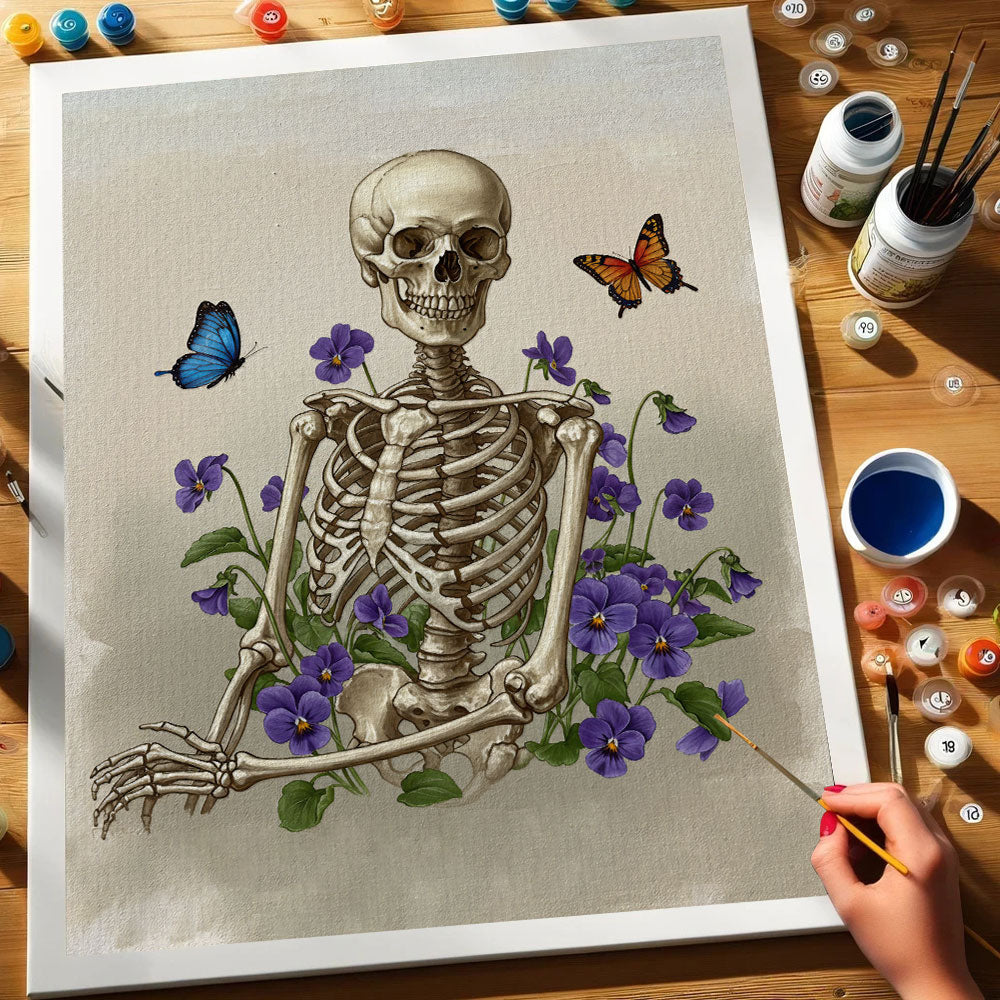 Skeleton with Violet - February Birth Flower | Paint by Numbers Kit
