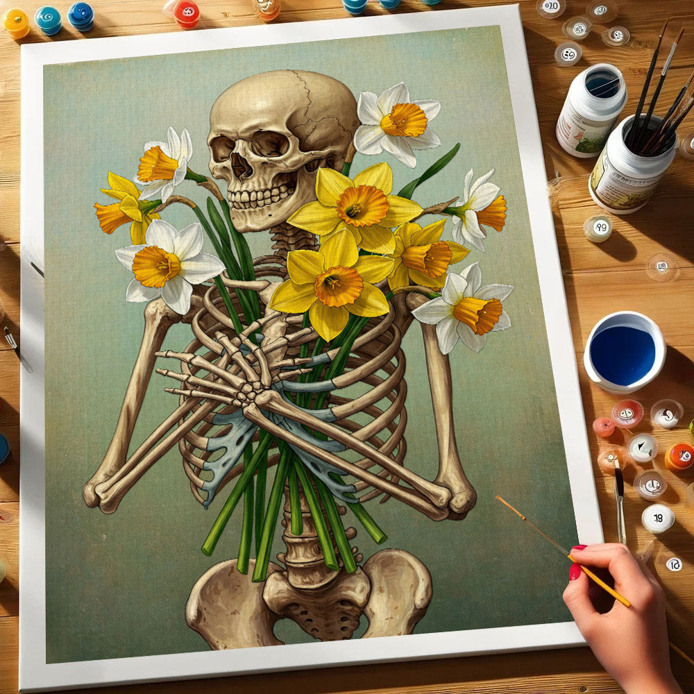 Skeleton with Daffodil - March Birth Flower | Paint by Numbers Kit