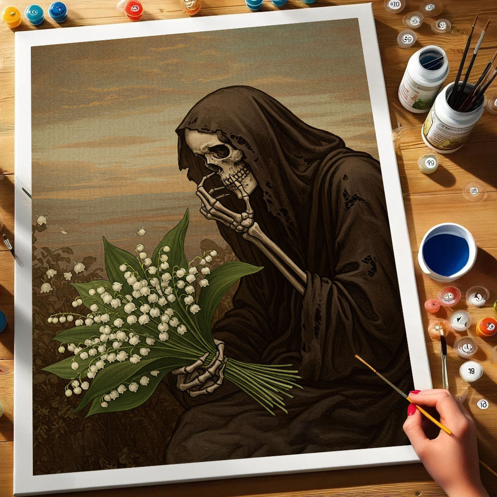 Skeleton with Lily of the Valley - May Birth Flower | Paint by Numbers Kit