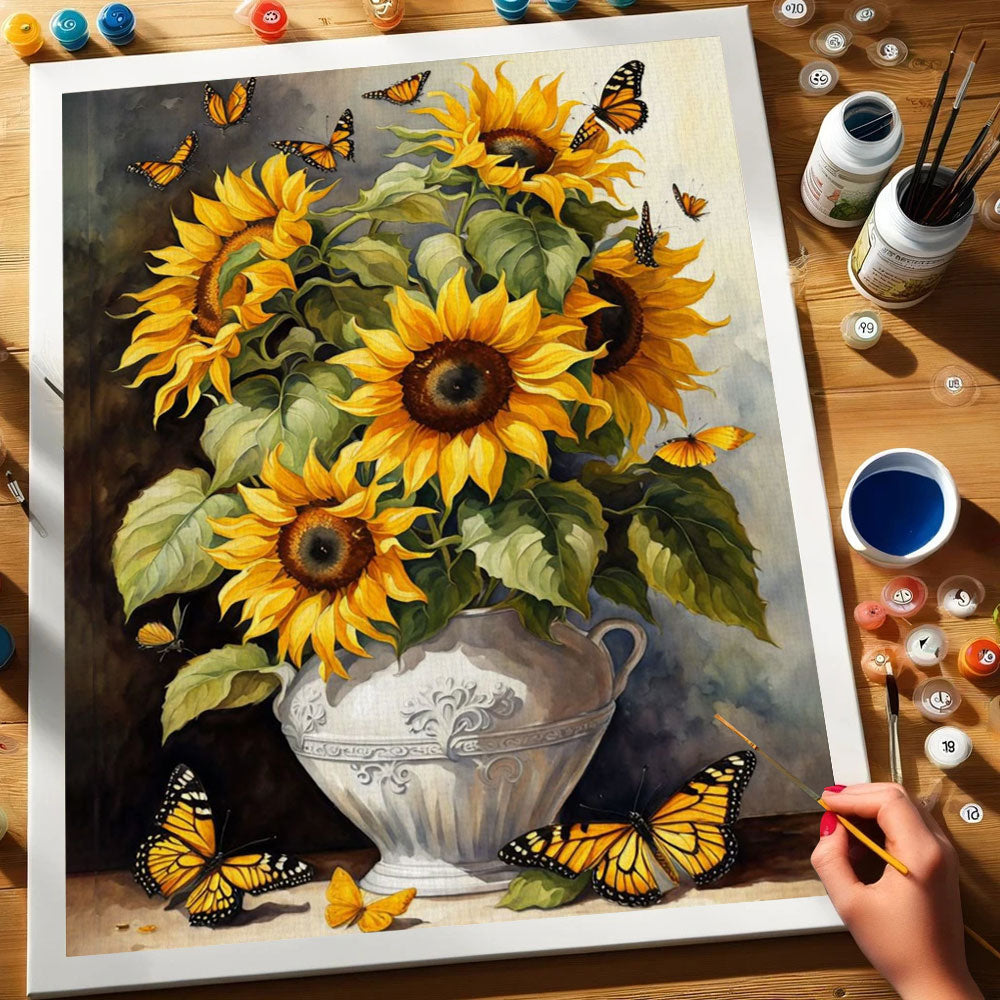 Sunflowers and Monarch Butterflies | Paint by Numbers Kit