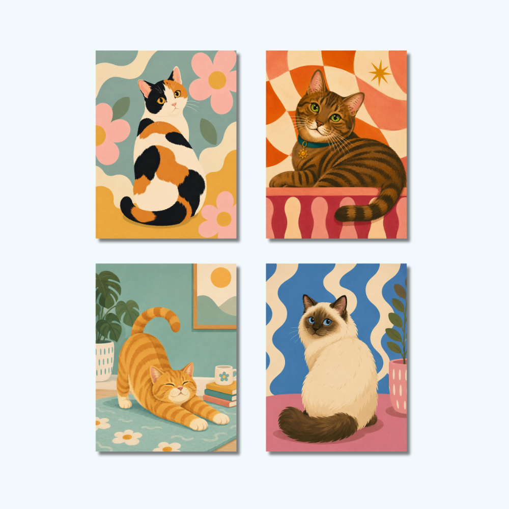 Set 4 of Cute Cat Mini 1 | Mini Paint by Numbers Kit