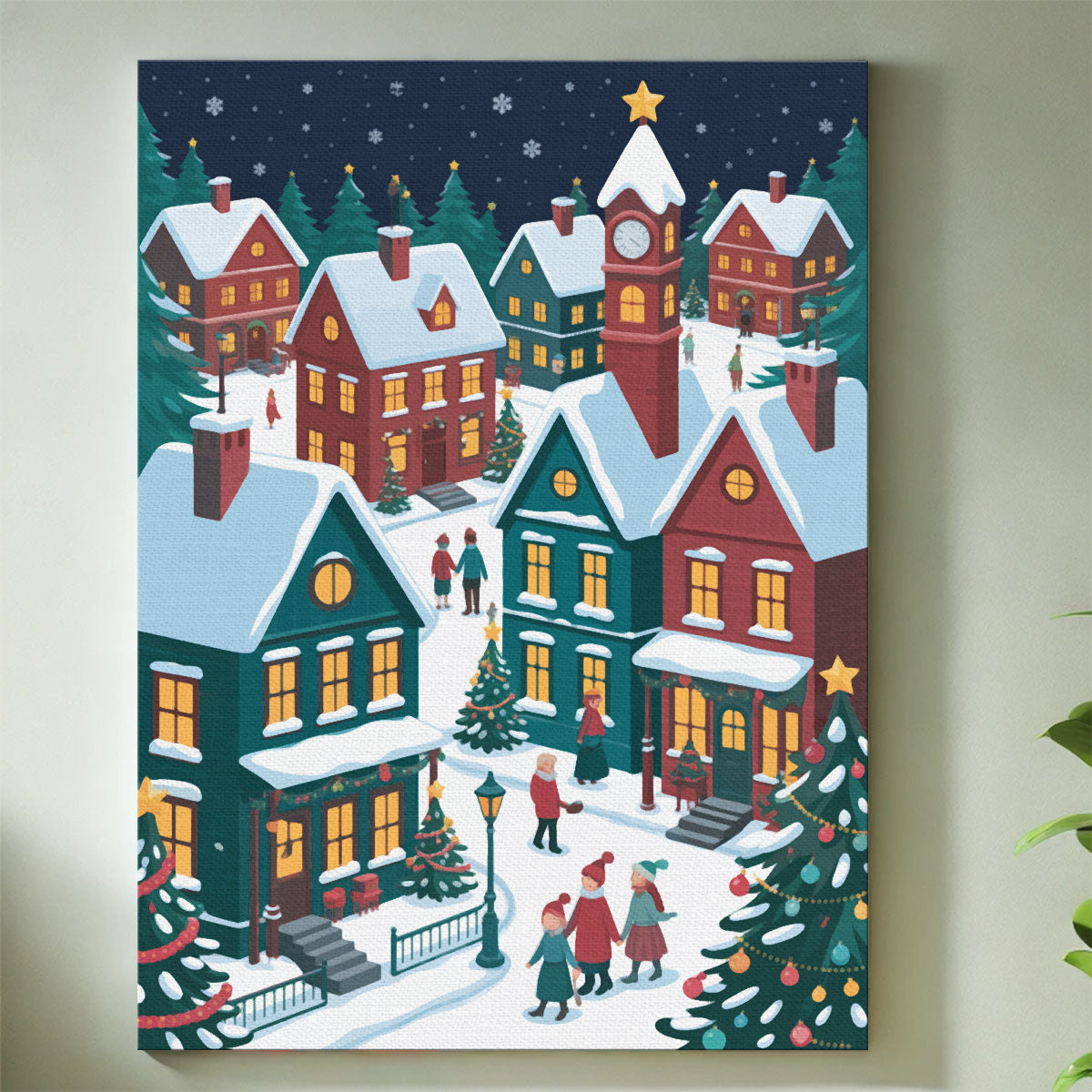 Snowy Town Square at Night | Mini Paint by Numbers Kit
