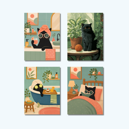 Set 4 of Cute Cat Mini 2 | Mini Paint by Numbers Kit