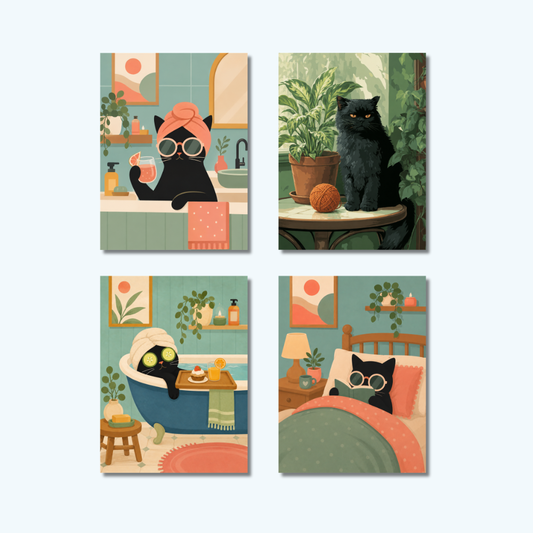 Set 4 of Cute Cat Mini 2 | Mini Paint by Numbers Kit