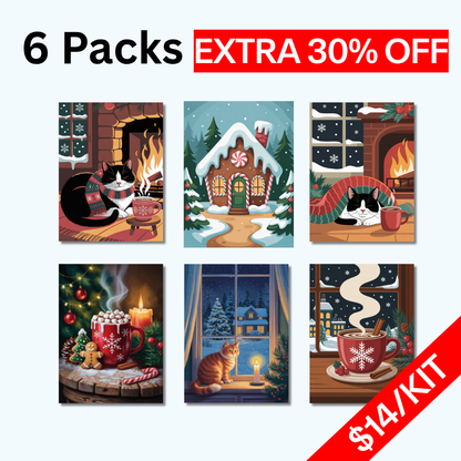 Set 6 Purr-fectly Cozy Winter | Mini Paint by Numbers Kit