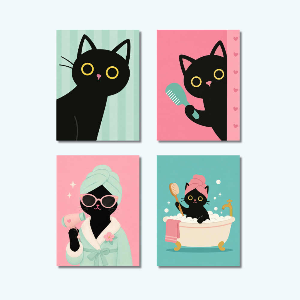 Set 4 of Cute Cat Mini 3 | Mini Paint by Numbers Kit
