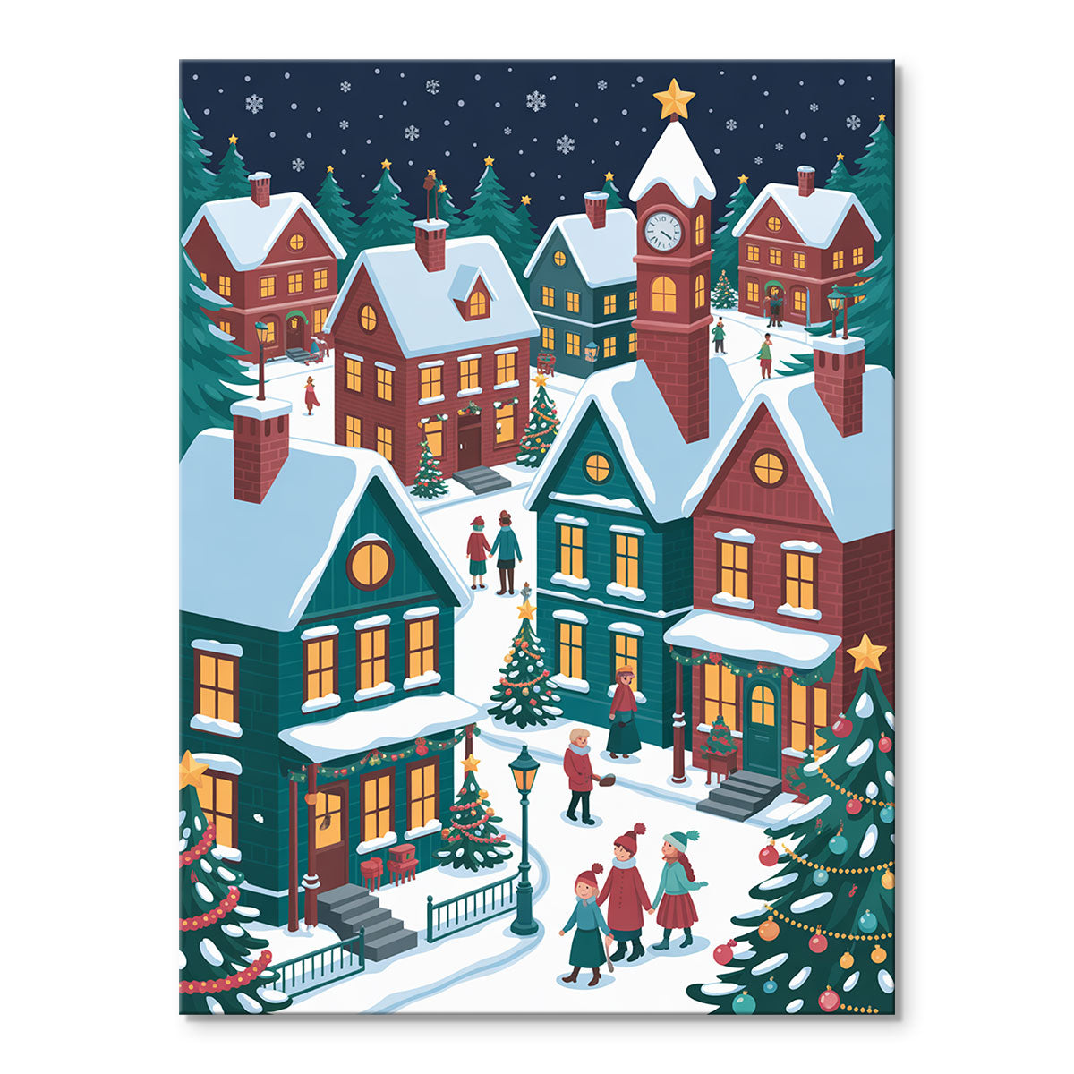 Snowy Town Square at Night | Mini Paint by Numbers Kit