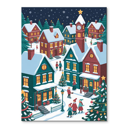 Snowy Town Square at Night | Mini Paint by Numbers Kit