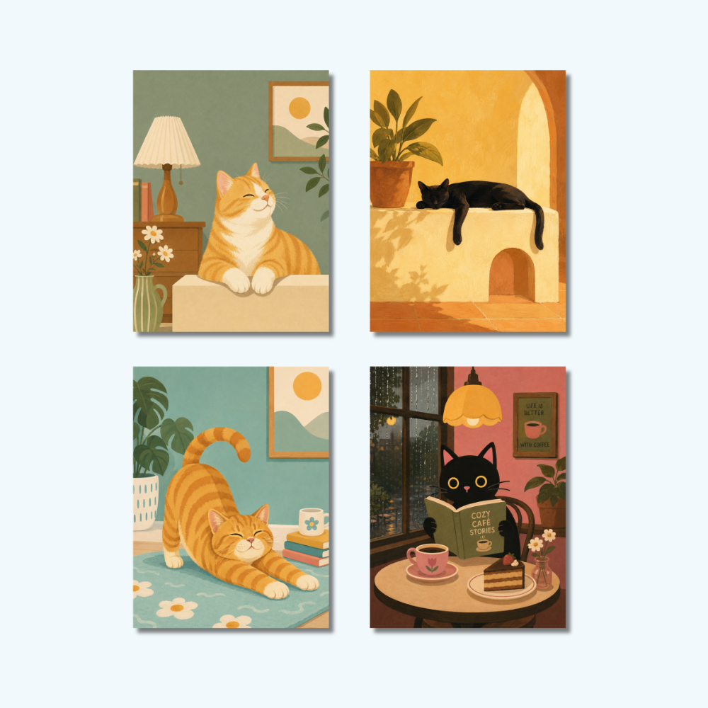 Set 4 of Cute Cat Mini 5 | Mini Paint by Numbers Kit