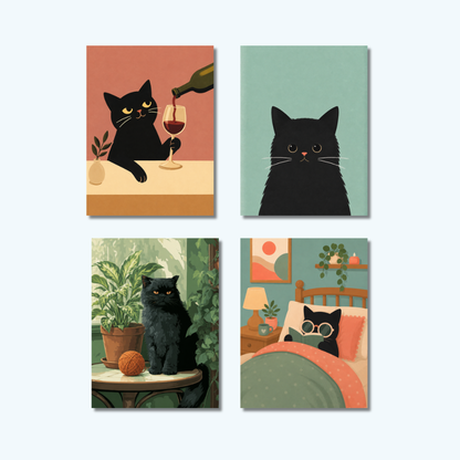 Set 4 of Cute Cat Mini 6 | Mini Paint by Numbers Kit