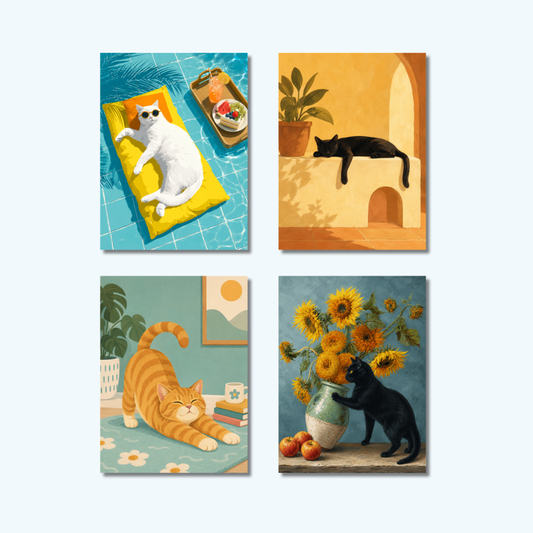 Set 4 of Cute Cat Mini 7 | Mini Paint by Numbers Kit