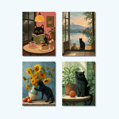 Set 4 of Cute Cat Mini 8 | Mini Paint by Numbers Kit