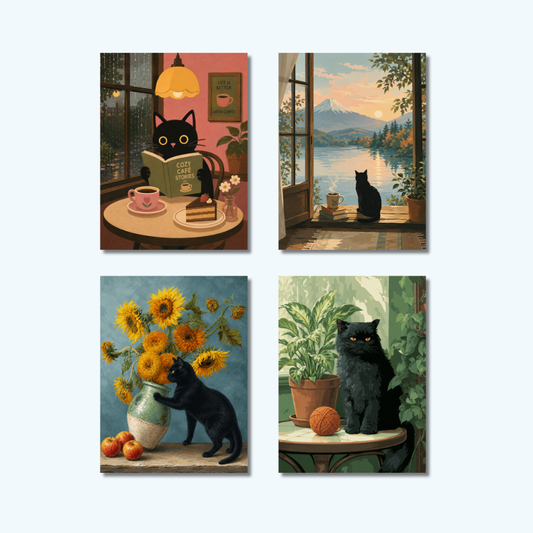 Set 4 of Cute Cat Mini 8 | Mini Paint by Numbers Kit