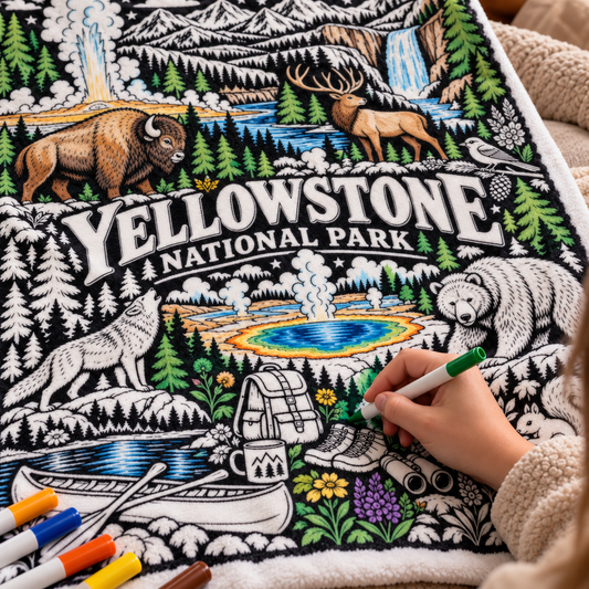 Yellowstone National Park Coloring Blanket