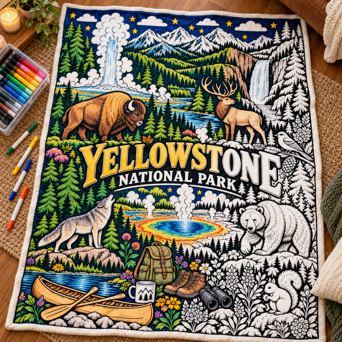 Yellowstone National Park Coloring Blanket