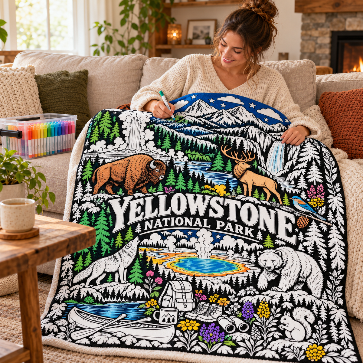 Yellowstone National Park Coloring Blanket