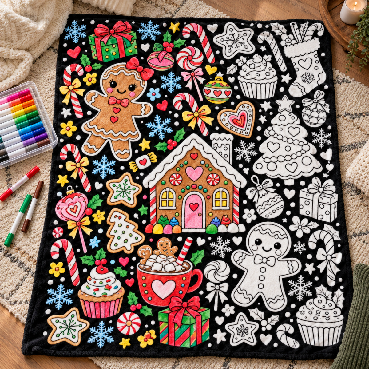 Gingerbread Christmas Coloring Blanket