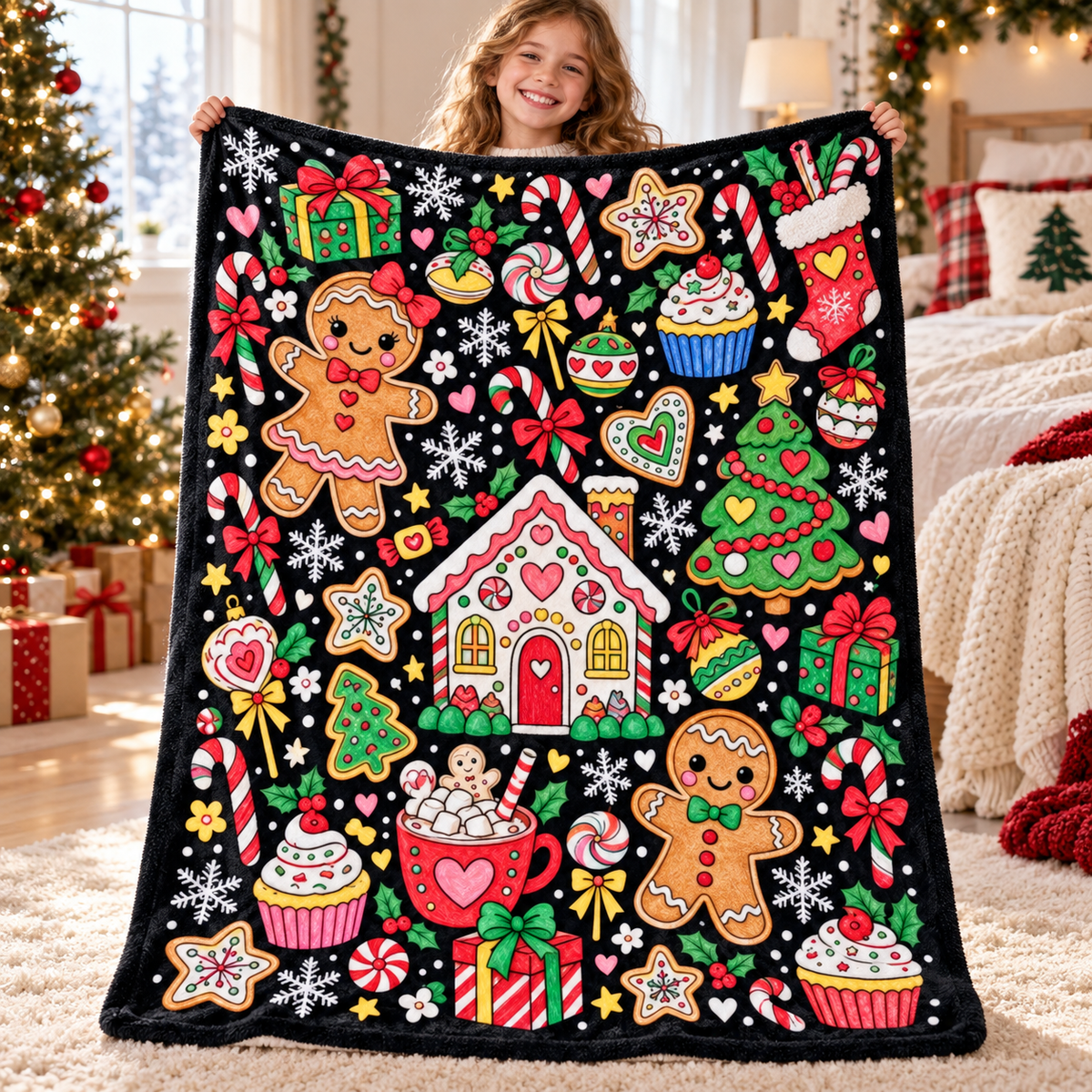 Gingerbread Christmas Coloring Blanket