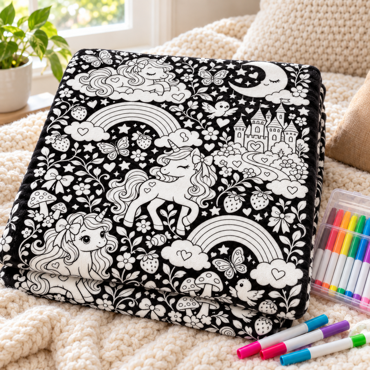Unicorn Christmas Coloring Blanket
