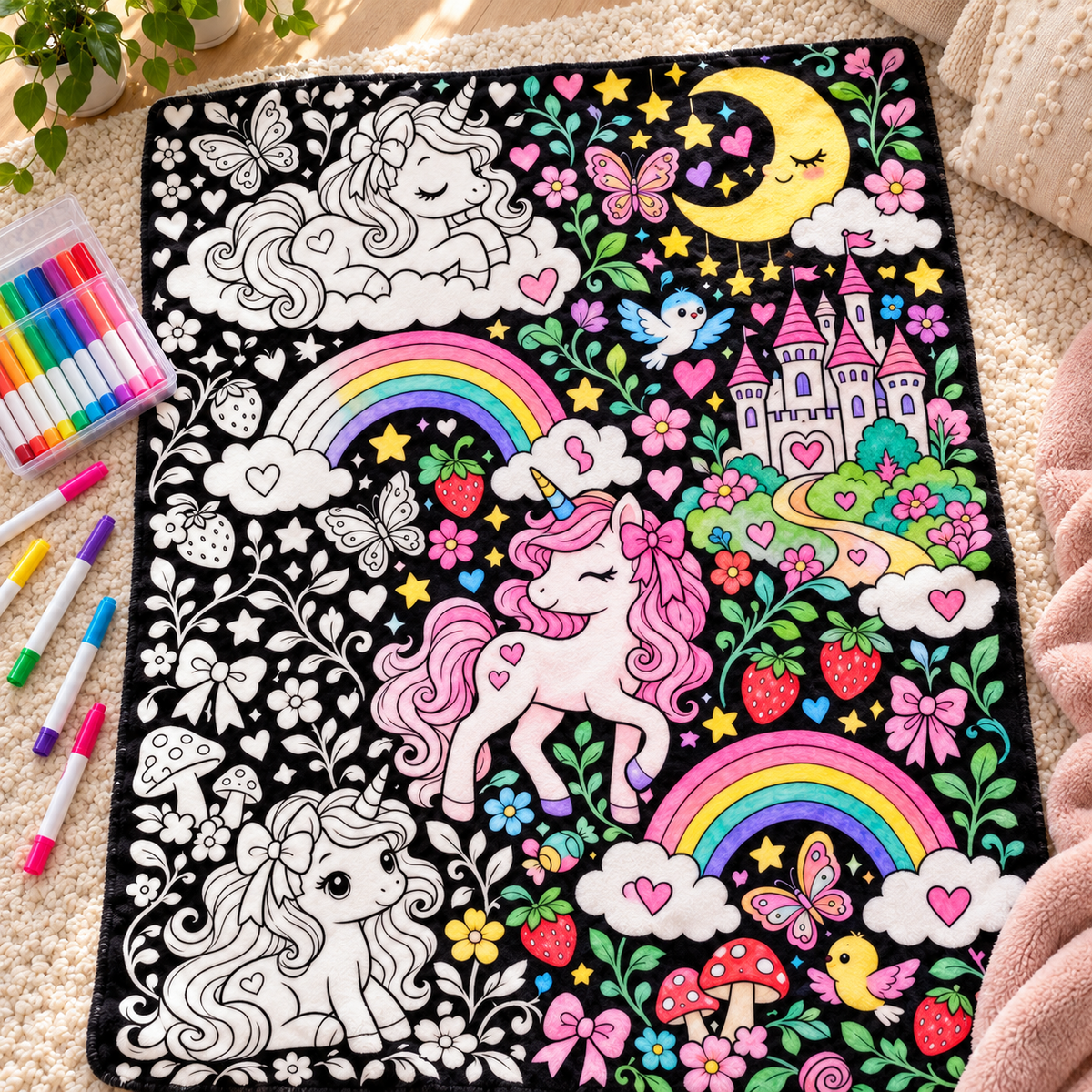 Unicorn Christmas Coloring Blanket