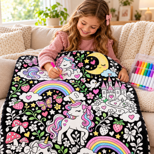 Unicorn Christmas Coloring Blanket
