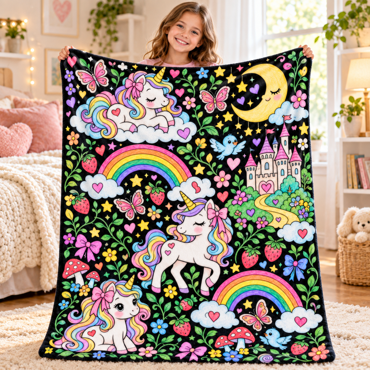 Unicorn Christmas Coloring Blanket