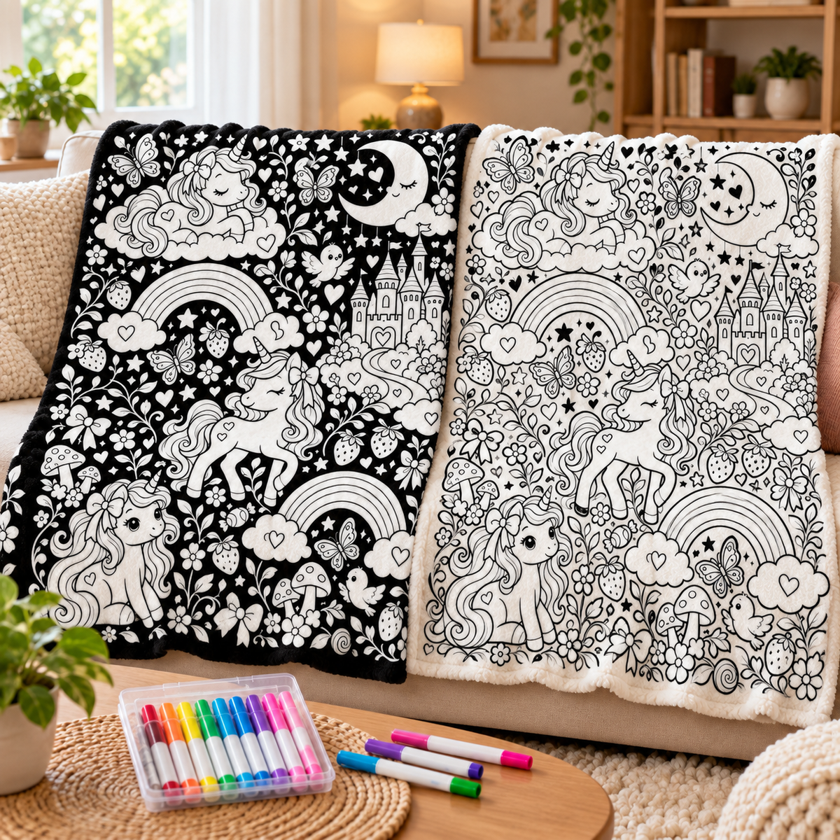 Unicorn Christmas Coloring Blanket