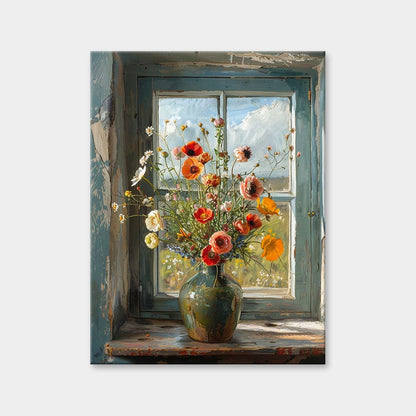 Wildflowers on a Rustic Windowsill | Diamond Painting