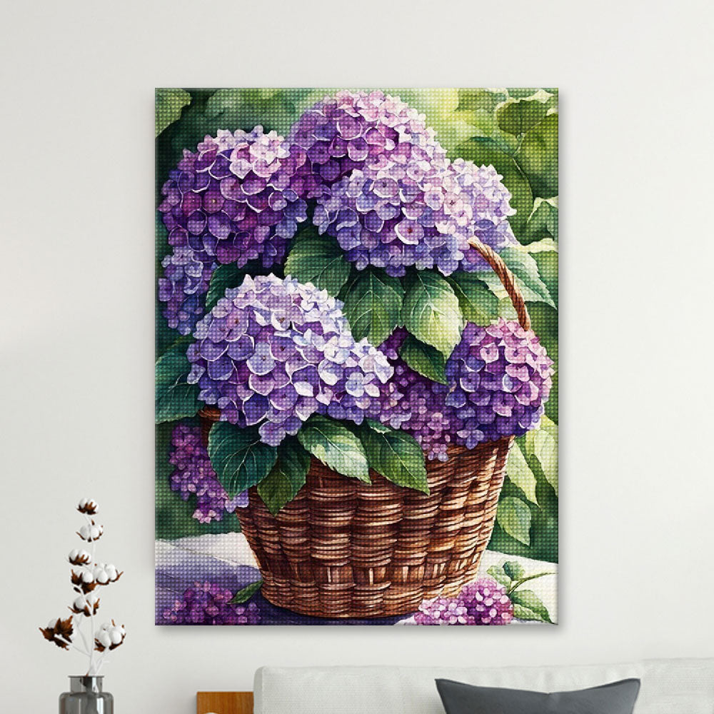 Basket of Purple Hydrangeas | Diamond Painting