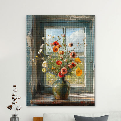 Wildflowers on a Rustic Windowsill | Diamond Painting