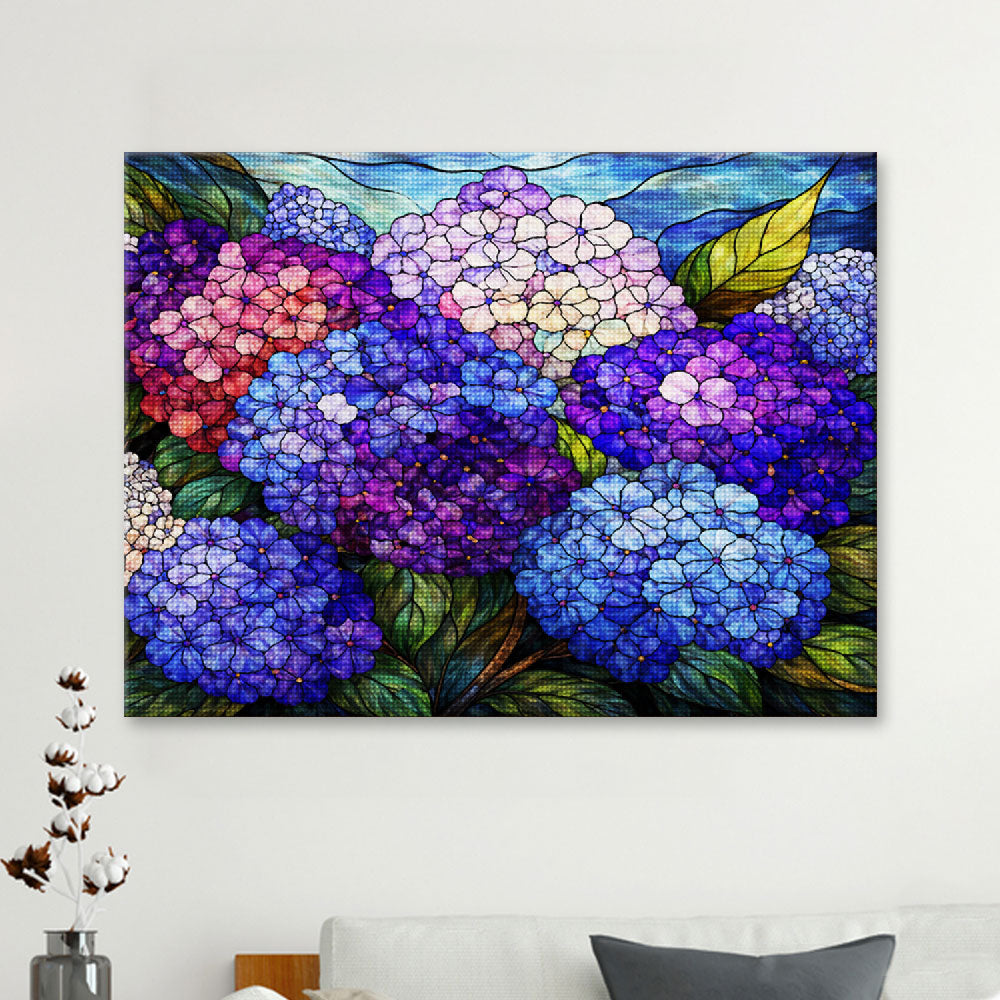 Stained Glass Hydrangea Cluster | Diamond Painting