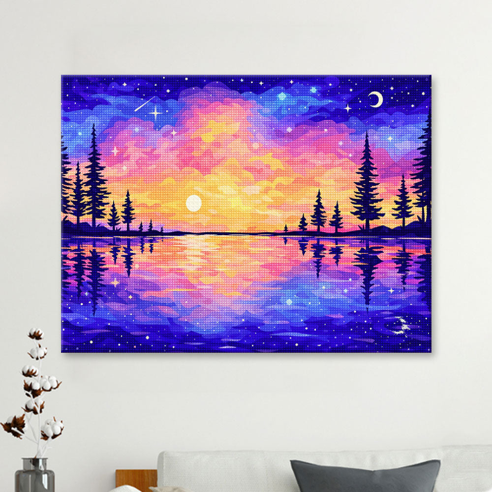 Mosaic Sunset Lake| Diamond Painting