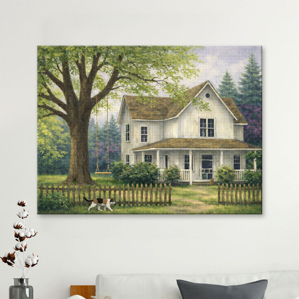 Farmhouse & Calico Cat | Diamond Painting
