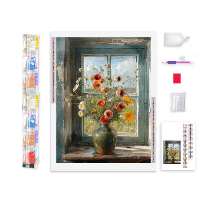 Wildflowers on a Rustic Windowsill | Diamond Painting