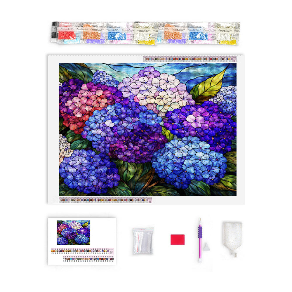 Stained Glass Hydrangea Cluster | Diamond Painting