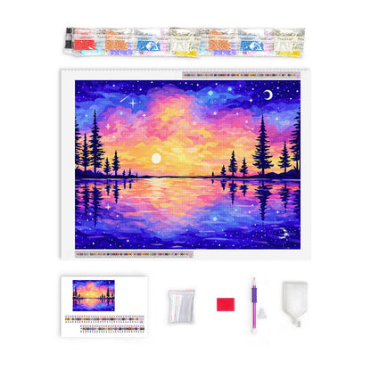 Mosaic Sunset Lake| Diamond Painting