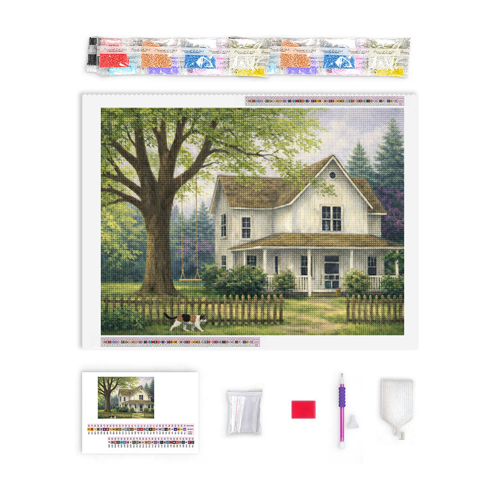 Farmhouse & Calico Cat | Diamond Painting