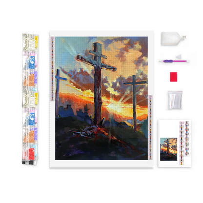 Three Crosses In Sunset Diamond Painting