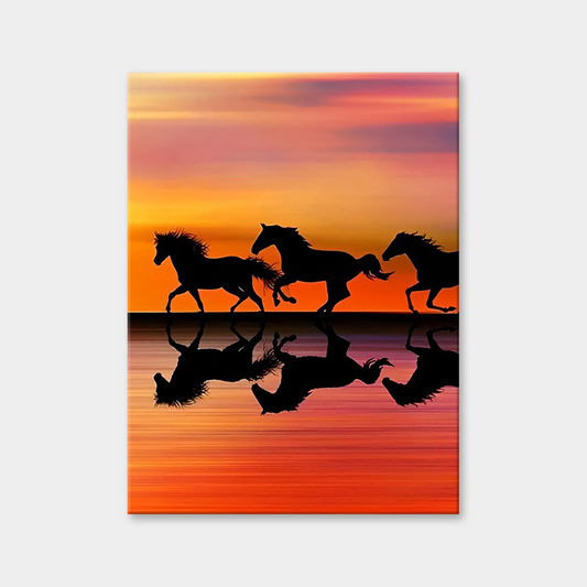 Horses Silhouette In The Sunset Diamond Painting