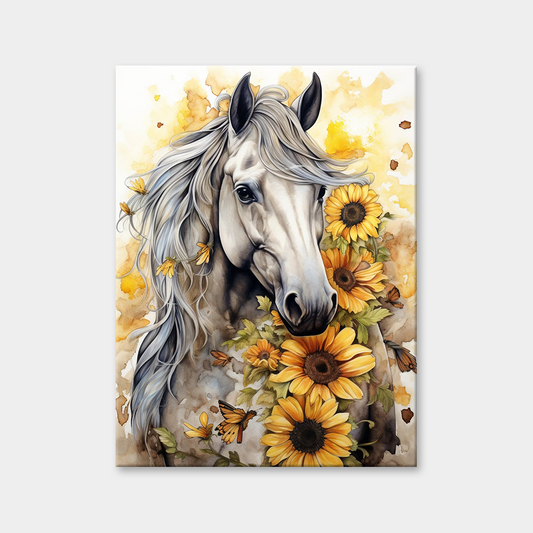 Horse By Sunflowers Diamond Painting