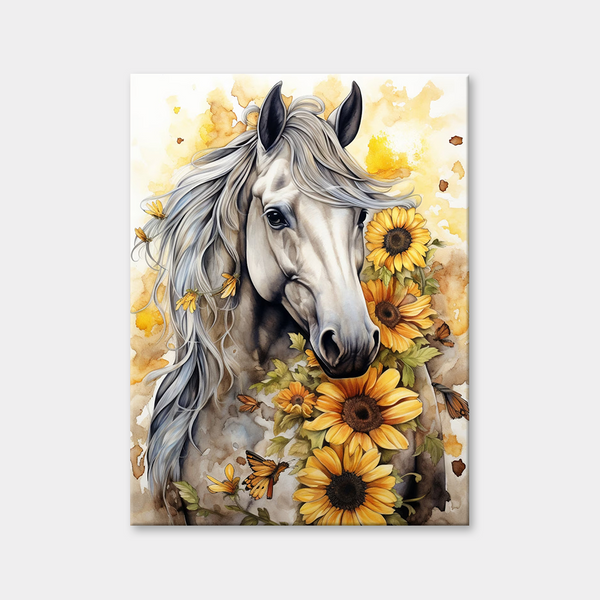 Pferd bei Sonnenblumen Diamantmalerei