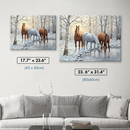 Three Horses By Winter Lake Diamond Painting