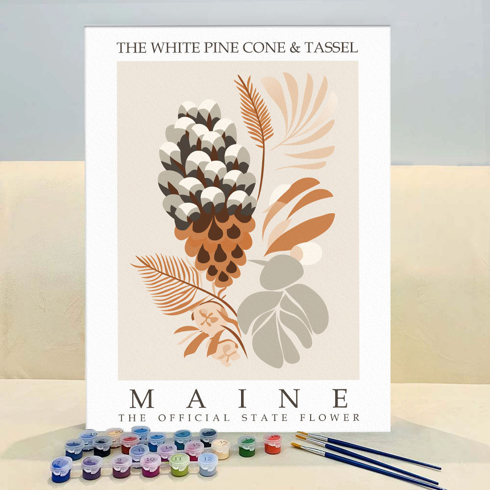 Maine State Flower - White Pine Cone and Tassel | Paint by Numbers Kit