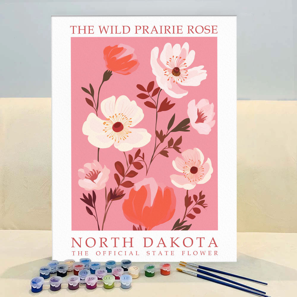 North Dakota State Flower - Wild Prairie Rose | Paint by Numbers Kit