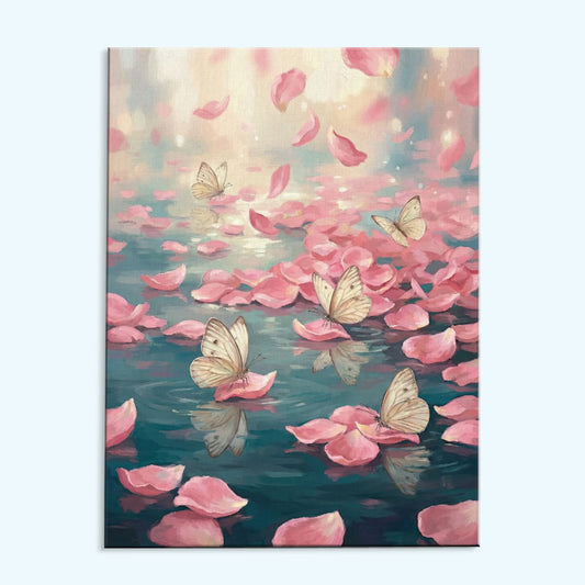 Butterflies Among Pink Petals | Paint by Numbers Kit